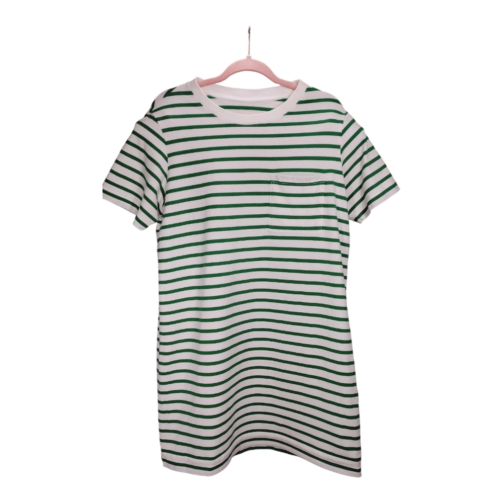Everlane Organic Cotton Weekend Tee Dress Green and White Striped